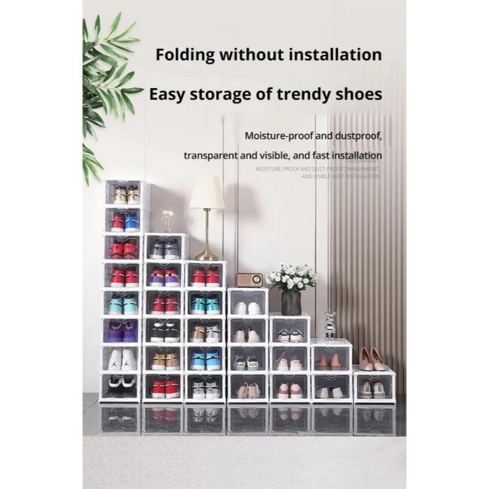 RAK SEPATU PLASTIK RAK SEPATU SUSUN KOTAK RAK SEPATU SUSUN TERTUTUP KOTAK SEPATU