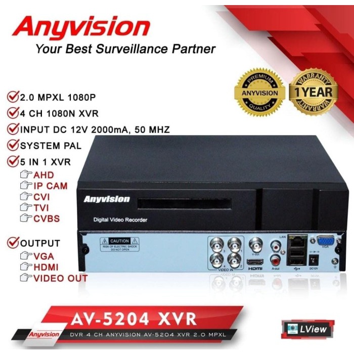DVR ANYVISION AV-5204 XVR 265 4 2MP GARANSI 1 TAHUN