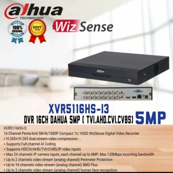 DVR 16 Dahua XVR-5116HS-S2 / Xvr Dahua 5MP Pentrabrid All Camera