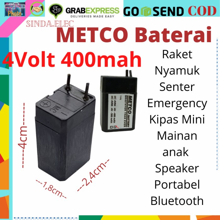 Baterai Aki Kering 4Volt 400Mah Aki KeringAccu 4V 400mah Raket Nyamuk