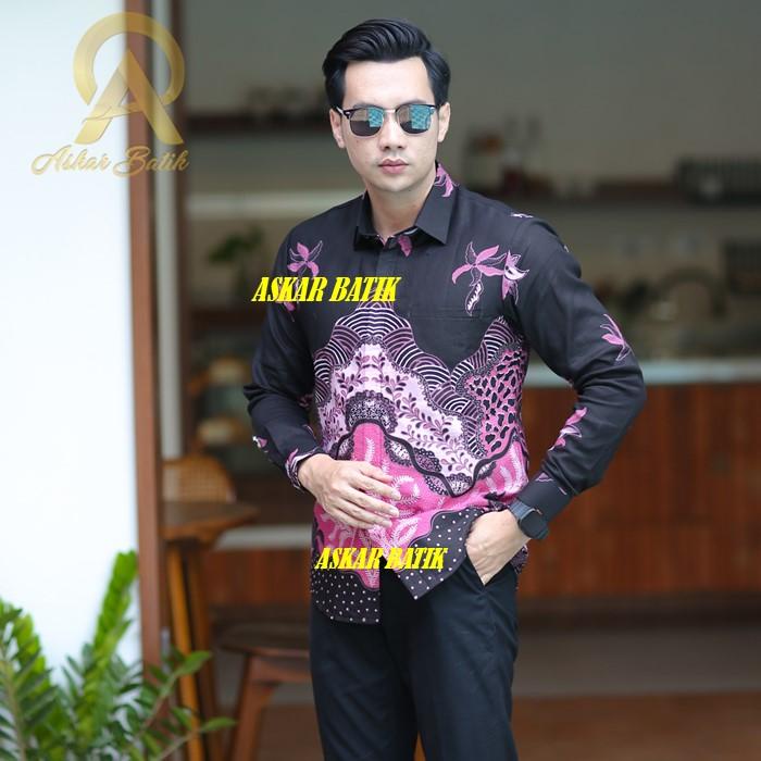 Terlaris CANDRA PINK Batik Pria Slimfit Lengan Panjang Warna Hitam Pink Baju Nyaman Hapy shoping