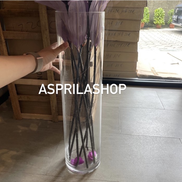 Vas bunga kaca tinggi 60cm diameter 15cm vase silinder panjang 15x60