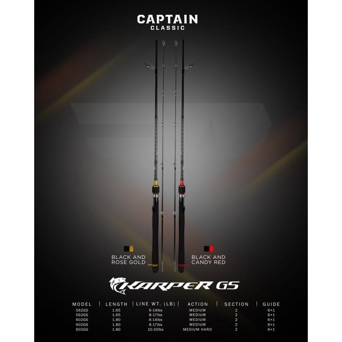 terbaru !!! joran pancing captain karper gs 165cm / 180cm ( 6-14lbs - 10-20lbs ) carbon solid -