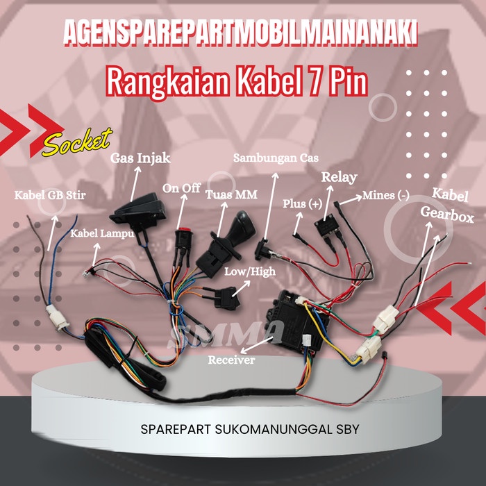 Diskon 1 Set Rangkaian Kabel Mesin Mobil Mainan Aki Bluetooth