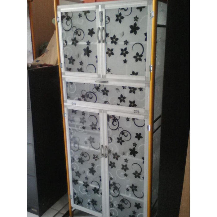 PROMO RAK PIRING LEMARI SAYUR ALUMINIUM KACA 2 PINTU KAKI BESAR COD