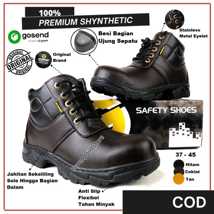 Sepatu Safety Boots Ujung Besi Sepatu Pria Outdoor - coklat,