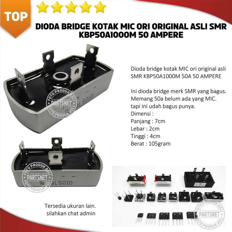 Dioda bridge kotak MIC ori original asli SMR KBP50A1000M 50A 50 AMPERE