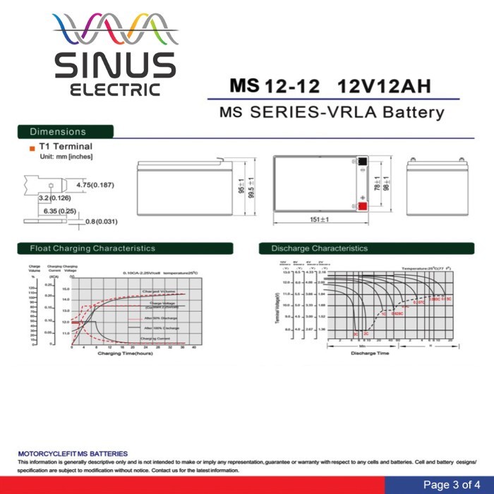 Aki Sepeda Listrik 12V 12Ah Aki VRLA SINUS 12-12