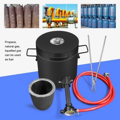 alat lebur metal gas LPG Kit tungku peleburan propana, penjepit wadah grafit 6kg 1300C Emas Perak