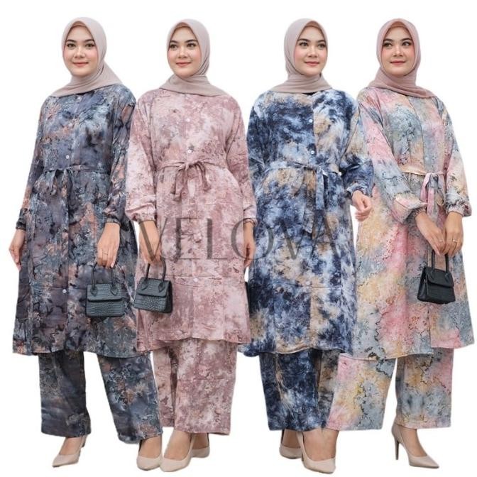 KOMPLIT Terbaru Set Pakaian Batik Wanita Atasan Set Celana Kulot Pesta Kondangan Jumbo 100% Ori
