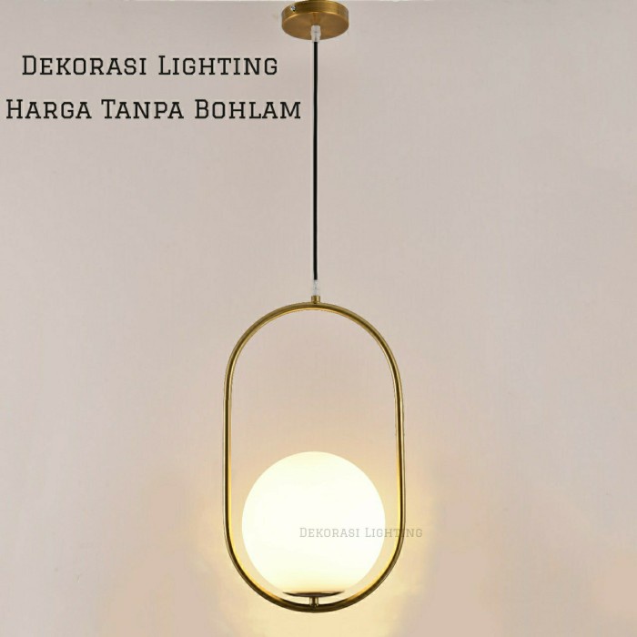 L472 Lampu gantung gold bola kaca susu modern minimalis bentuk oval