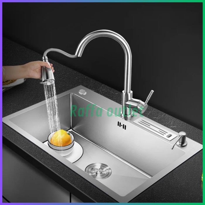 paket kitchen sink 7545+kran flexible sus 304+t sabun/sink