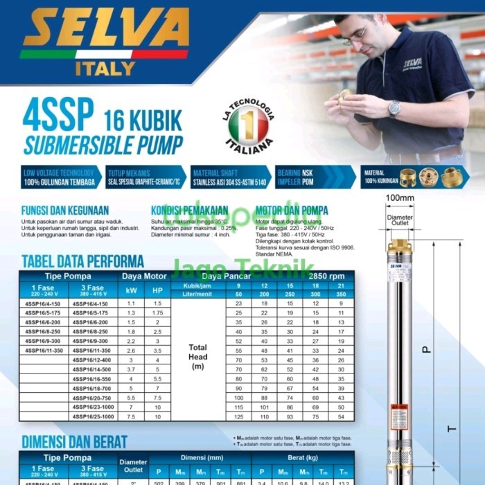 {{{{}}] Pompa Celup Submersible Selva Italy Selva 4ssp16/6-200