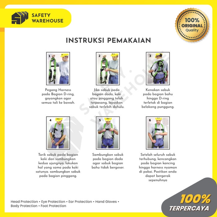 Kualitas No1 Safety Harness / Full Body Harness Lanyard Double Big Hook Argos
