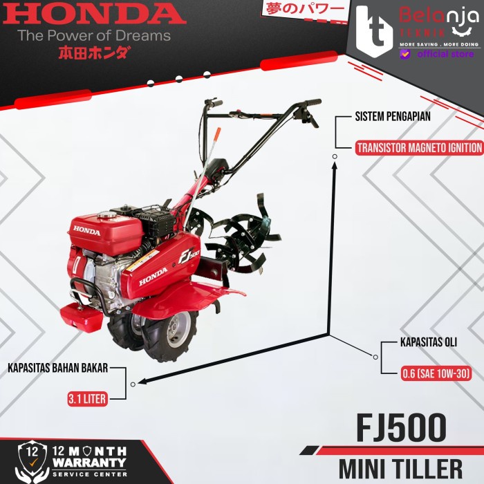 Honda Cultivator Fj 500 Mesin Mini Tiller Tanah Kering Basah Standard