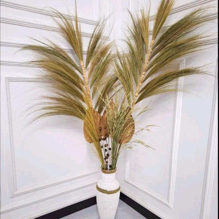 Paket Dekorasi Aesthetic Rayung Stik Bunga Kering Besar dengan Vas 50cm hiasan ruang