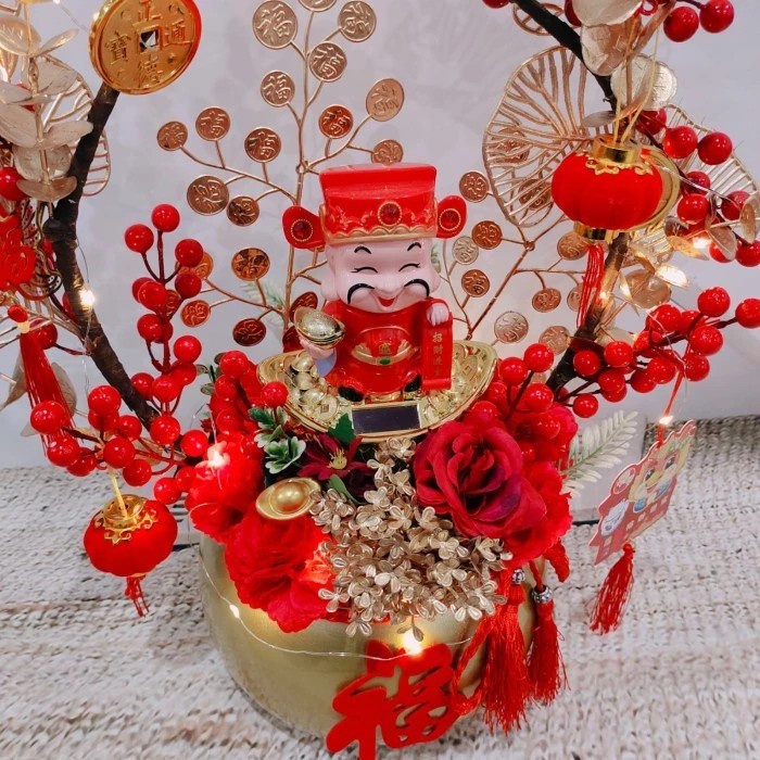 Hampers Bunga Imlek HOKKI - Vas Set Bunga CNY Dekorasi Pajangan POT20
