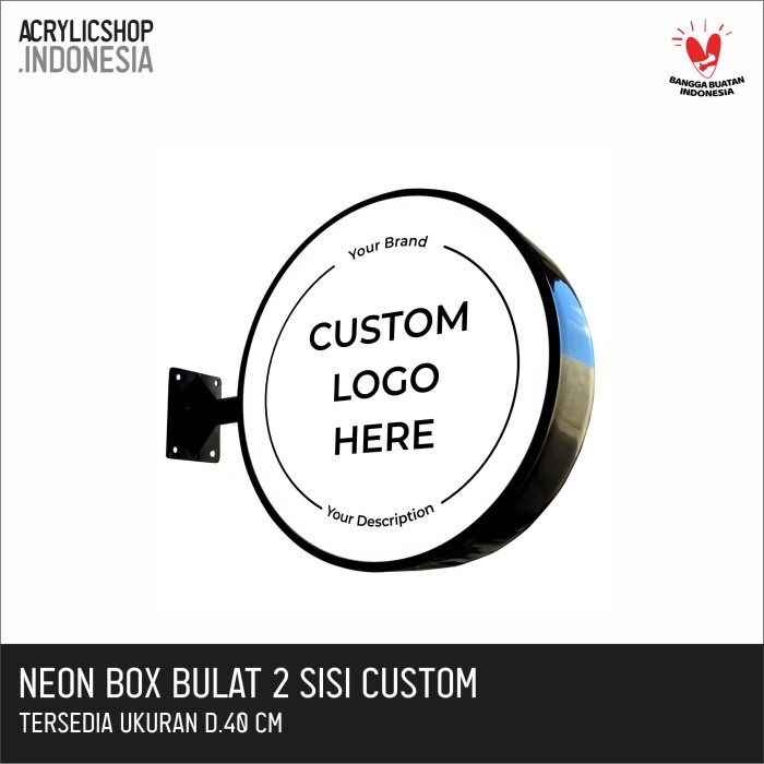 Neon Box Bulat Murah 2 Sisi / Neon Box Akrilik + Lampu LED Jual Murah