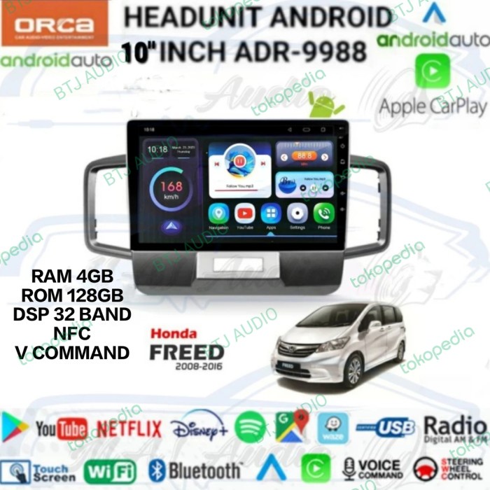 HEAD UNIT TAPE MOBIL ANDROID ORCA OEM HONDA FREED LAYAR 10 INCH
