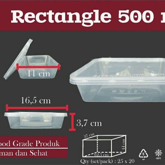 [DUS] Thin wall rectangle 500 ml/ kotak makan plastik isi 500 pcs