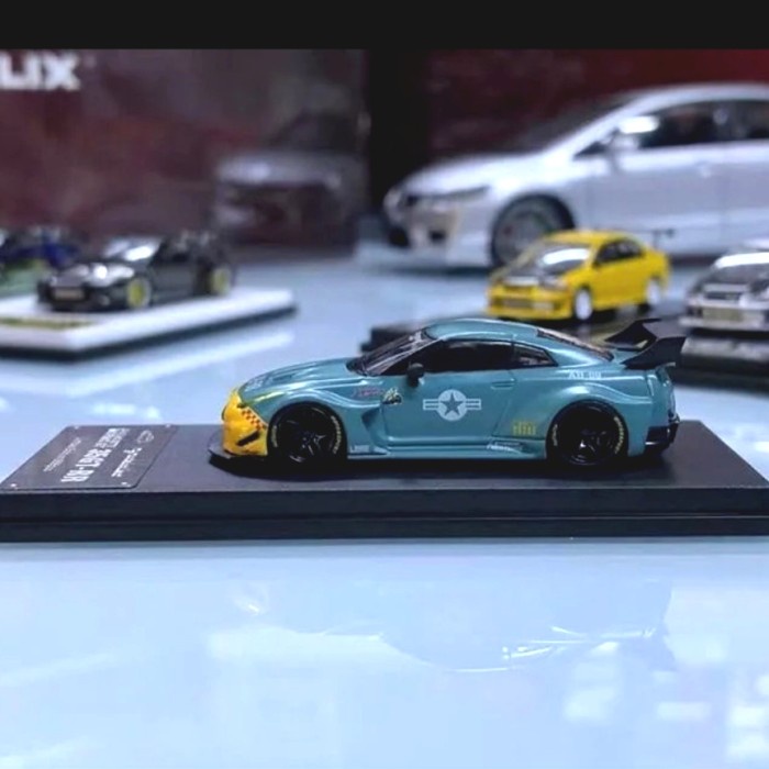 SALE  NISSAN GTR R35 LBWK LIBERTY WALK AB-88 ARMY BLUE GREY MYMODELCOLLECT READYY