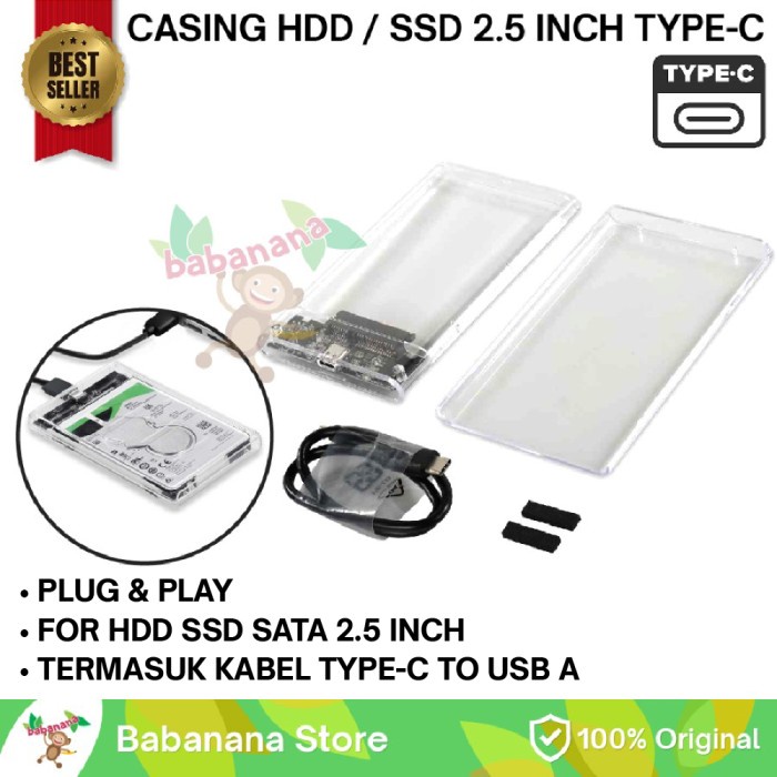 ENCLOSURE CASING TRANSPARAN HDD SSD 2.5 INCH USB TO TYPE-C 3.1 CONVERTER ADAPTER CASE TRANSPARENT