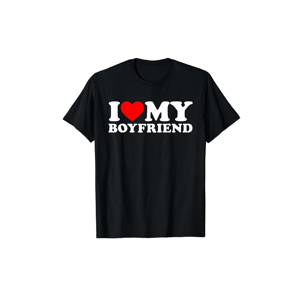 Kaos Klasik I Love My Boyfriend - Hitam, Leher Kru