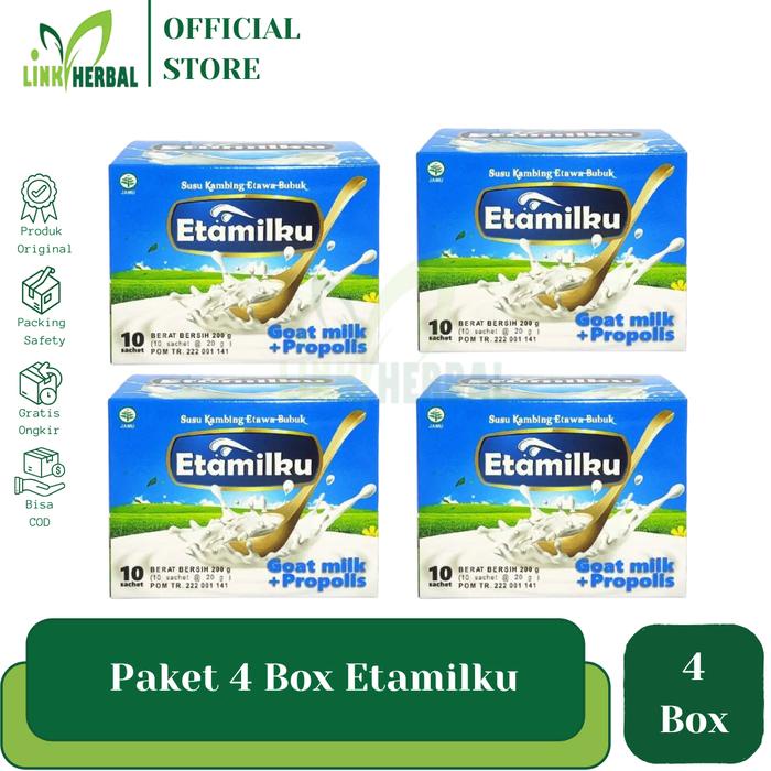 

terbaru !!! paket hemat 4 etamilku goat milk + propolis i susu kambing etawa bubuk plus propolis