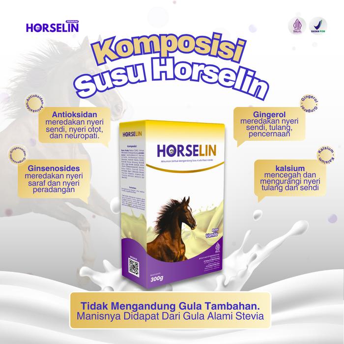 

terbaru !!! horselin susu kuda premium untuk nyeri sendi dan pegal linu (kemasan 300gr) milk ready