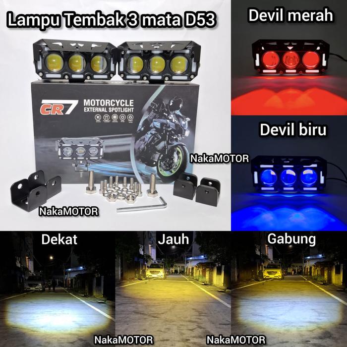 Terlaris Lampu Tembak 3 Mata D53 Cr7 Original Ready
