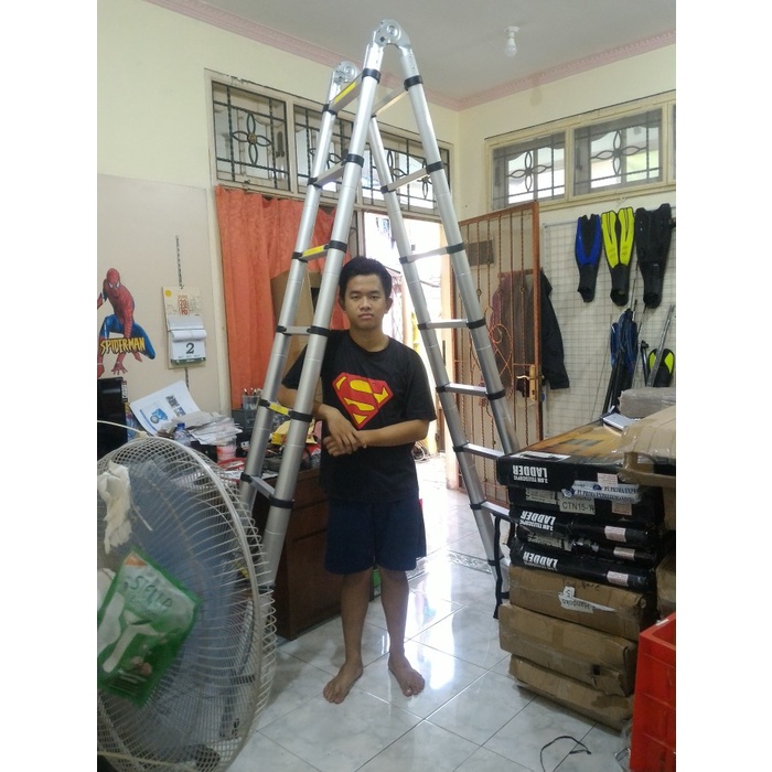 Stok Terbatas Tangga Lipat Tangga Almunium Telescopic Panjang 3,8M