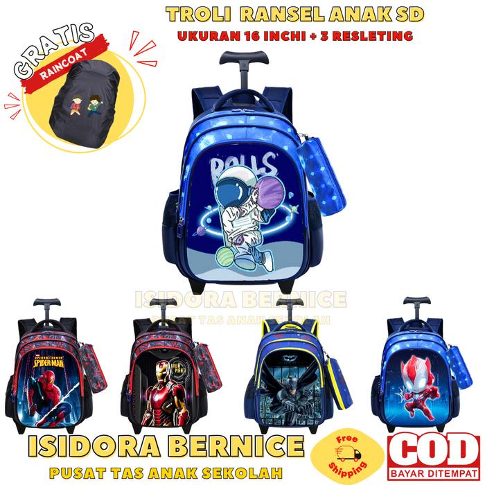 Trolley Tas Sekolah SD Anak Laki Laki Bahan Nilon Tebal dan Kuat