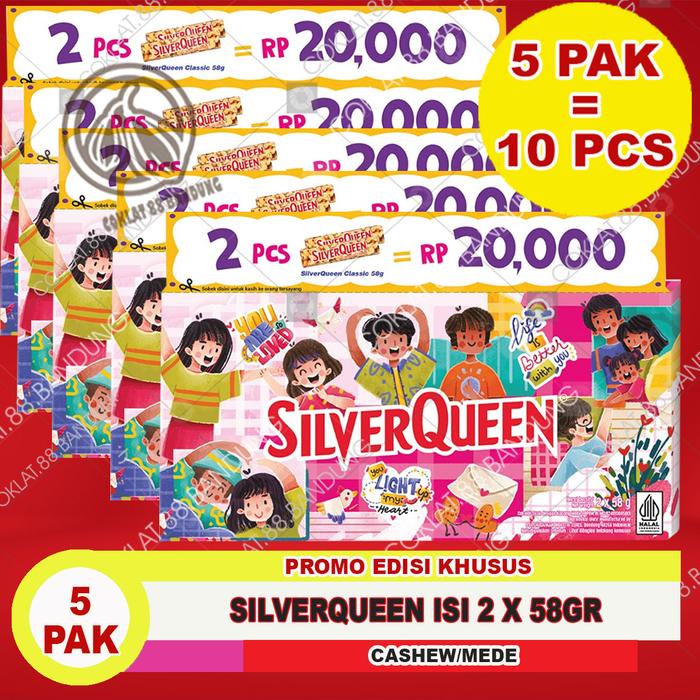 

SILVERQUEEN 55GR 1 BOX 10 PCS CHOCOLATE ex 58GR, COKLAT SILVER QUEEN 55 GR ISI 10 MEDE ALMOND FOOD