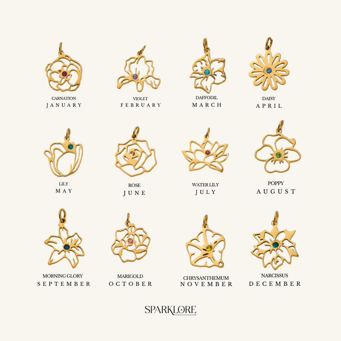 

Terlaris Sparklore Birth Flower Charm Titanium Silver & Gold Plated 18k Waterproof - Charm Pendant