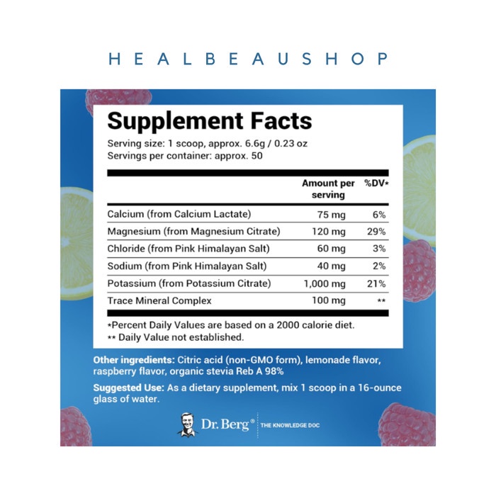 

Dr. Berg Electrolytes Powder 50serving Orange Lemonade Grape Cucumber Raspberry Ori USA