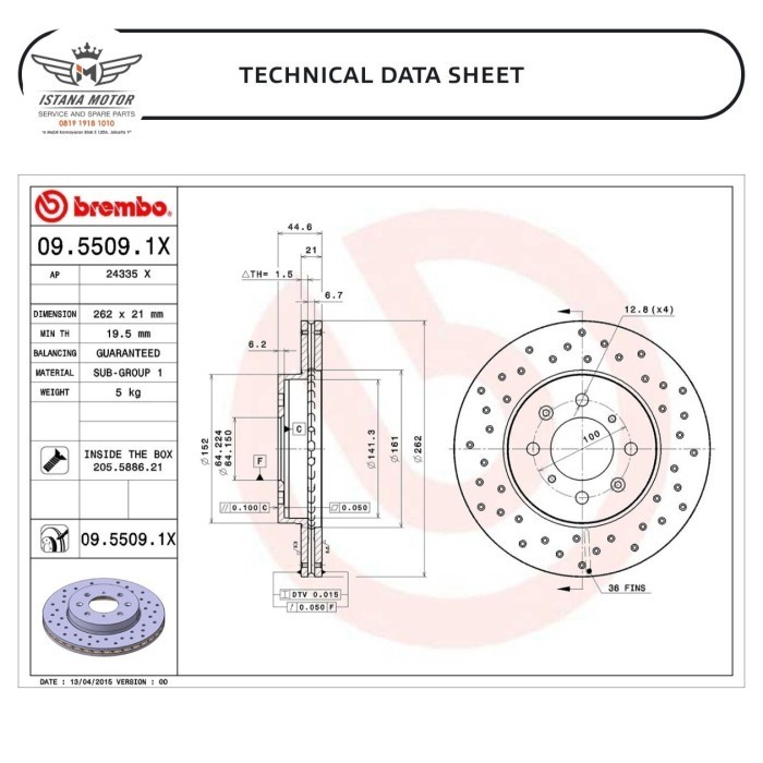 Murah Disc Brake Depan - Piringan Rem Depan Rotor Disc Honda Freed Drilled Bolong Brembo
