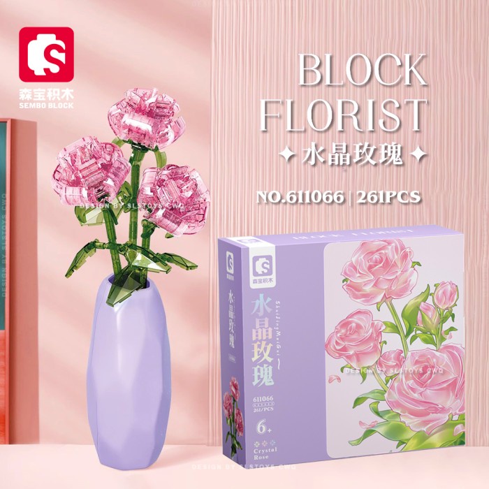 SEMBO 611066 CRYSTAL ROSE FLOWER BRICK BLOCK BUNGA KODE 488