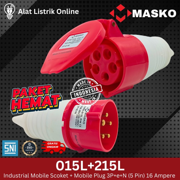 Masko Industrial Mobile Plug & Socket 5 Pin 16 Ampere 3P+e+N 16A 415V Kode 301