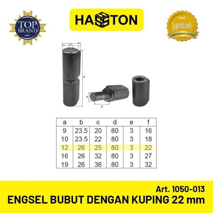 Hasston Engsel Bubut 22mm + Kuping / Engsel Pagar Besi (1050-013)