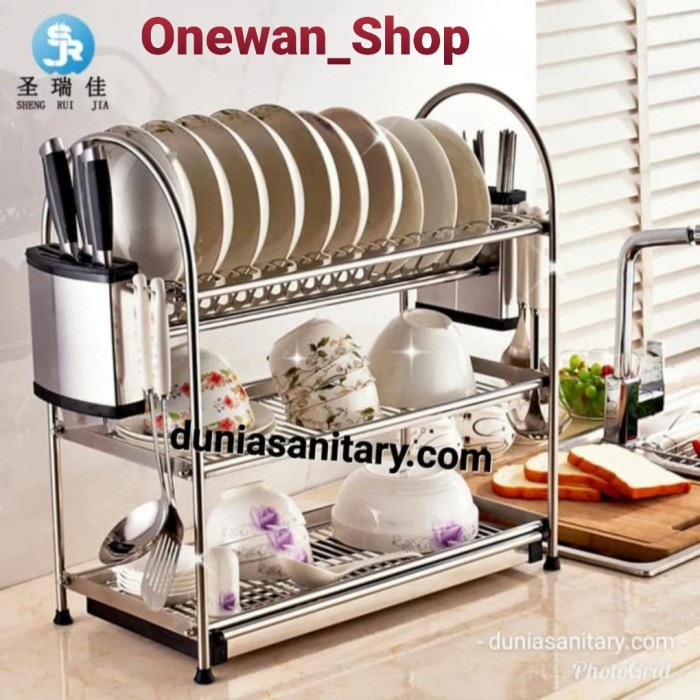 Rak piring 3 tingkat stainless SUS 304 / dish rak 3 susun stainless