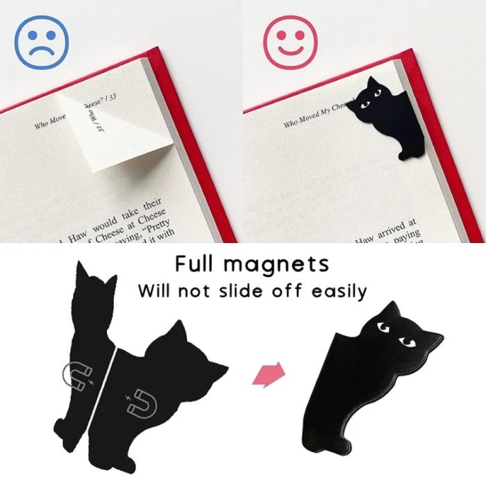 

DISKON SET 6 PCS PEMBATAS BUKU MAGNET KUCING HITAM PENANDA BACA BUKU BOOKMARK BLACK CAT LOVER READYY