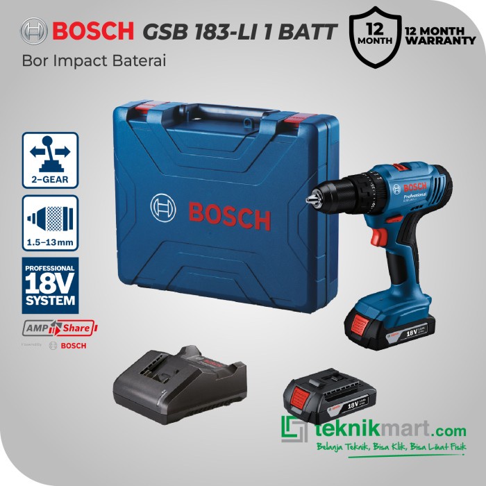 Bosch Cordless Impact Drill / Bor Impact Baterai 18Volt Gsb 183-Li