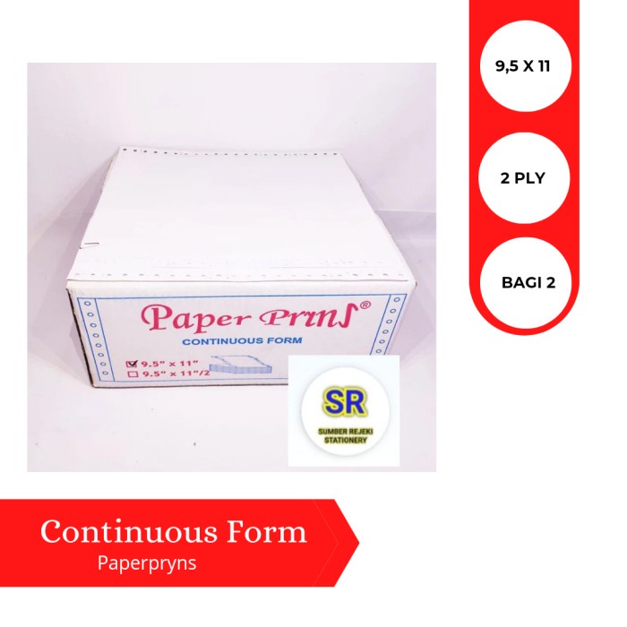 

Barang Terlaris Continuous Form ( 9,5 X 11 ) 2 Ply ( Bagi 2 ) Packing Aman