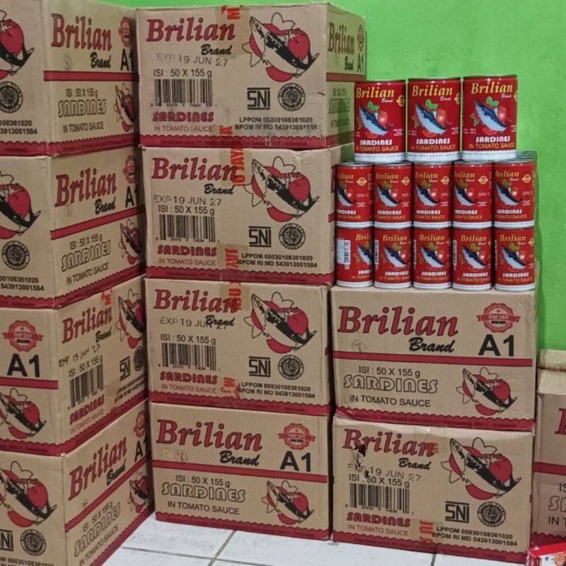 

PROMO 1.1 Sarden Kaleng Brilian Saos Tomat Siap Masak Exp. Okt 2027 Per Karton isi 50 kaleng