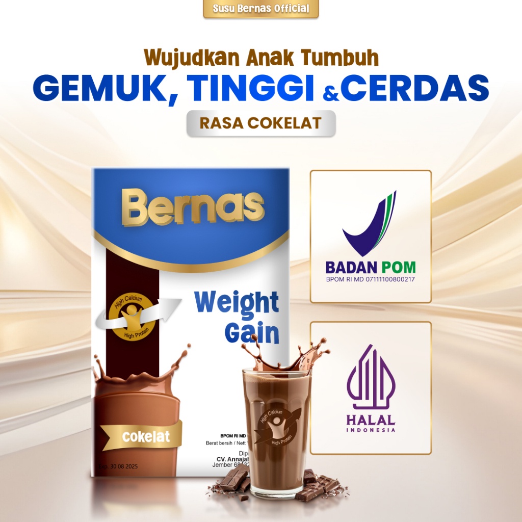 

BERNAS - Rasa Cokelat - Susu Penambah Nafsu Makan Berat Badan dan Tinggi Badan Anak