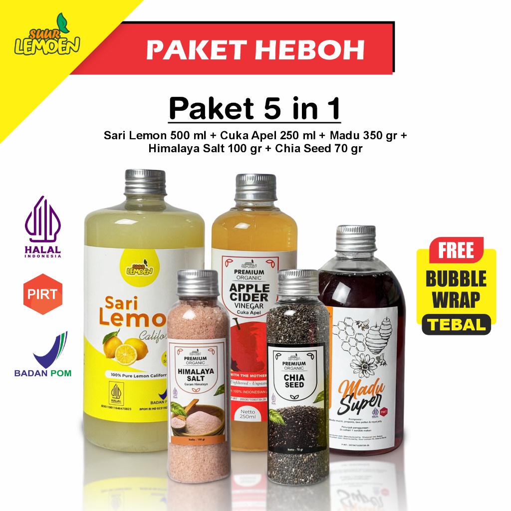 

Paket Diet Detox 5in1 - Paket Hemat Cuka Apel, Sari Lemon, Chia Seed, Madu Hutan, Garam Himalaya