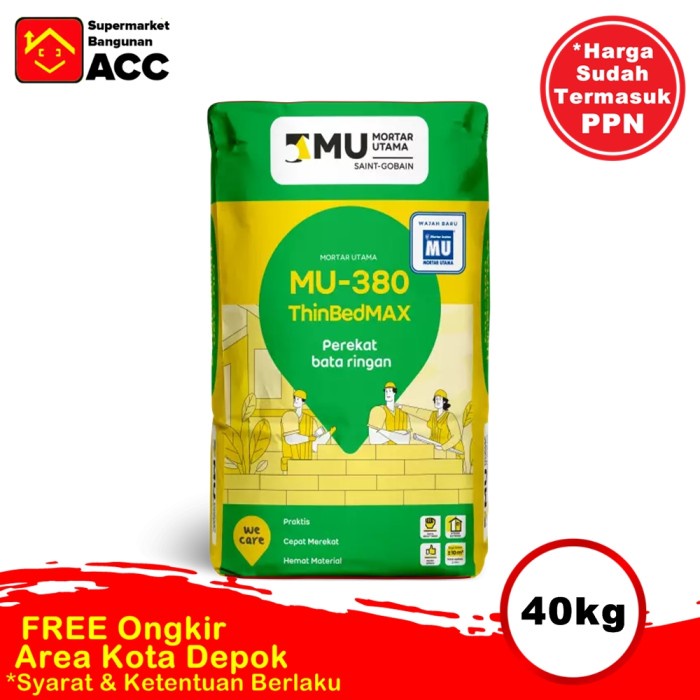 JJyoi- MU Mortar Utama 380 40Kg Perekat Bata Ringan