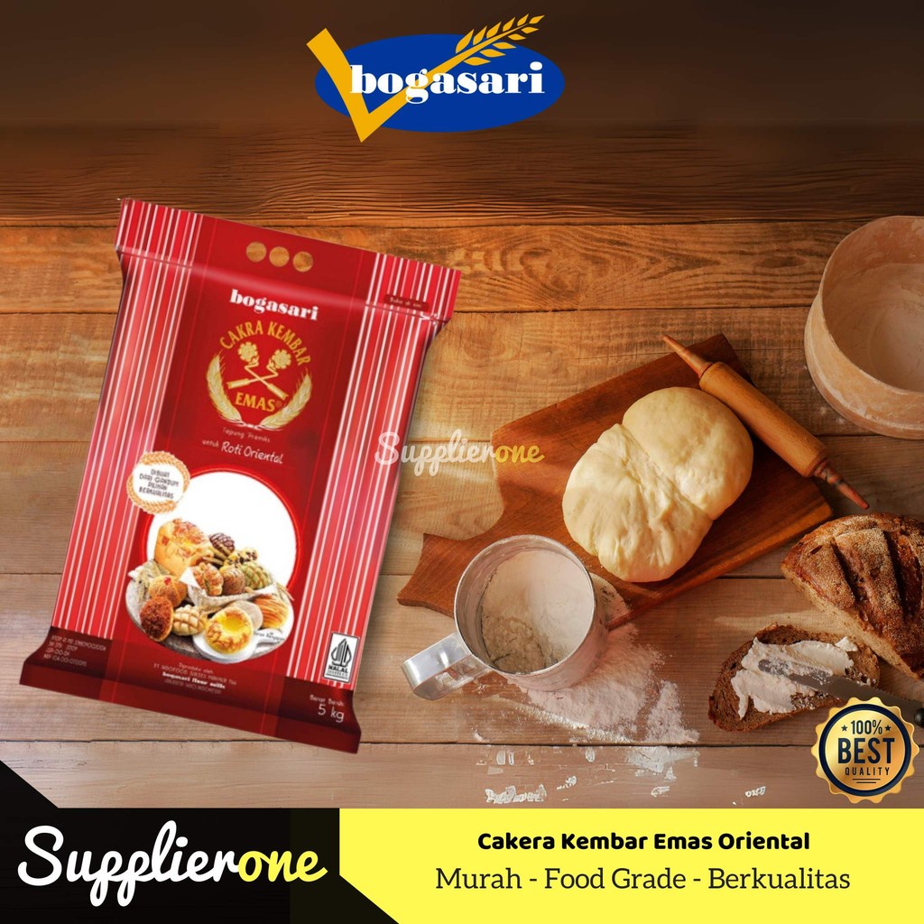 

Bogasari Cakra Kembar Emas Roti Oriental 5kg / Cakra Kembar Emas Roti Oriental / Tepung Terigu 5 kg