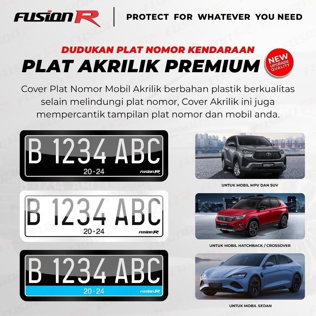 New Fusion R Dudukan Tatakan Plat Nomor Mobil Rush Terios Mika Akrilik Putih Ready