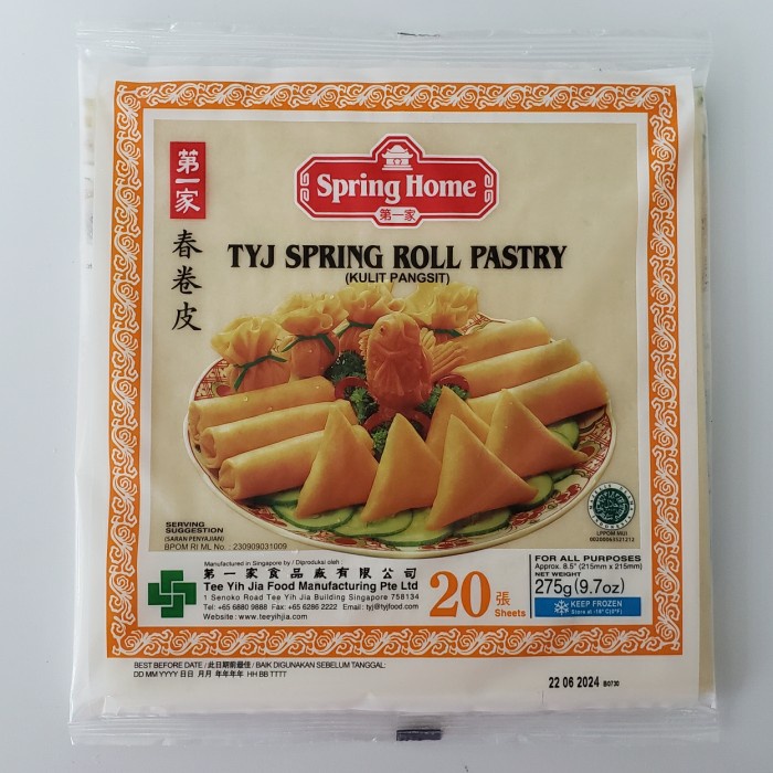 

Ready" Tyj Spring Home Spring Roll Pastry 8.5Inch Kulit Pangsit 275Gr